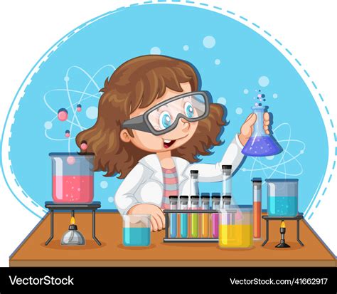 Scientist girl cartoon character with laboratory Vector Image