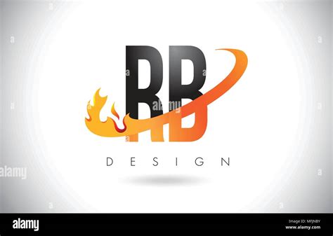 RB R B Letter Logo Design With Fire Flames And Orange Swoosh Vector