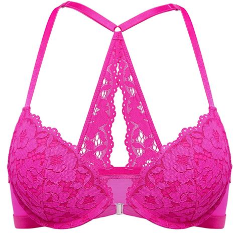 Dobreva Womens Push Up Bra Racerback Front Closure Bras Lace Padded