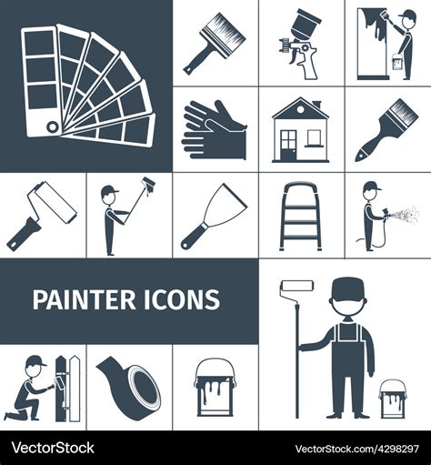 Painter Icons Set Black Royalty Free Vector Image