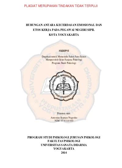 HUBUNGAN ANTARA KECERDASAN EMOSIONAL DAN ETOS KERJA PADA PEGAWAI NEGERI