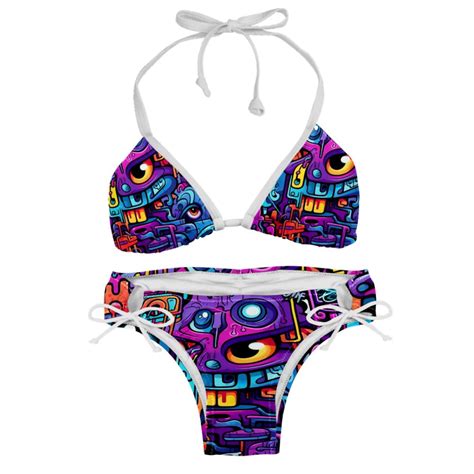 Graffiti Adjustable Strap Bikini Set With Detachable Sponge Two Pack