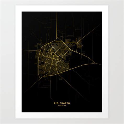 Río Cuarto Argentina Map Minimal City Maps Art Print by Kaeda