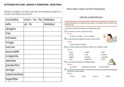 engua ACTIVIDAD silaba y uso de mayúsculas PPT