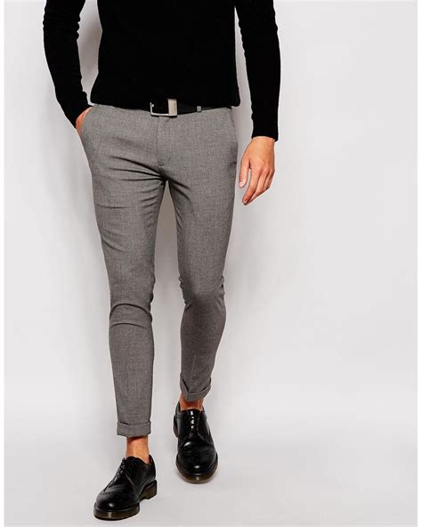 Asos Super Skinny Smart Cropped Trousers In Gray For Men Lyst