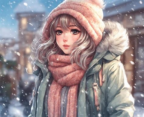 Premium AI Image | an anime girl dressed in cozy winter attire with ...