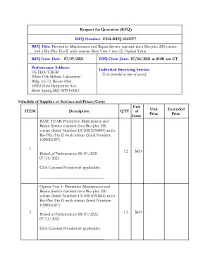 Fillable Online Request For Quotation Rfq Rfq Number Fda Rfq