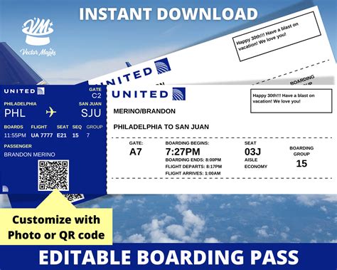 Editable Boarding Pass Ticket Template Surprise Airline Gift Etsy