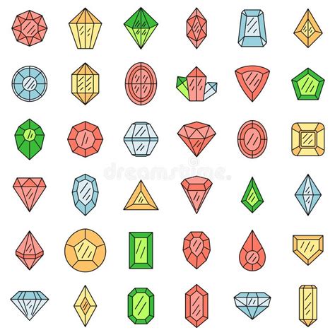 Gemstone Icons Set Vector Color Stock Illustration Illustration Of