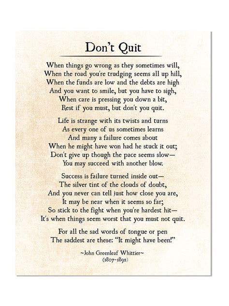 Don T Quit Poem John Greenleaf Whittier Quote Graduation T Grad T Inspirational Quote