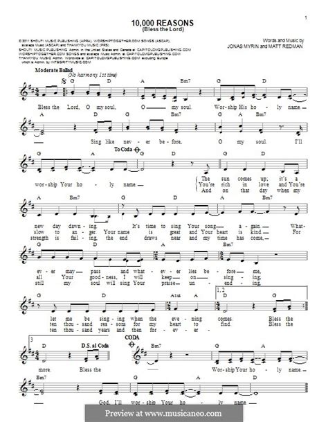 Matt Redman 10 000 Reasons Bless The Lord Sheet Music 41 Off