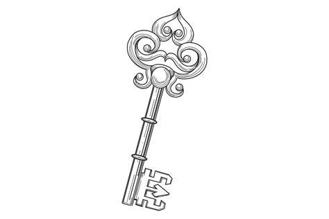 antique metal key sketch royal  deco graphic  vectortatu