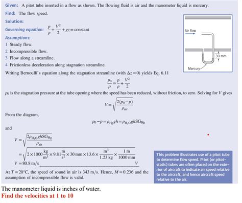 Solved Given A Pitot Tube Inserted In A Flow As Shown The