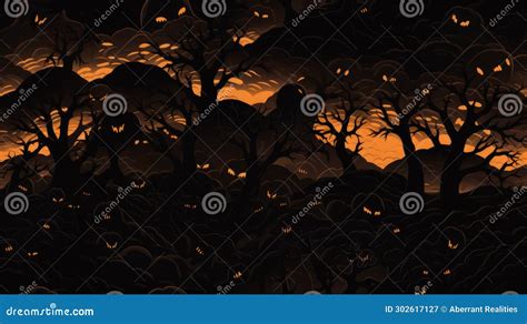 A Halloween Wallpaper with Trees and Scary Faces Stock Illustration ...