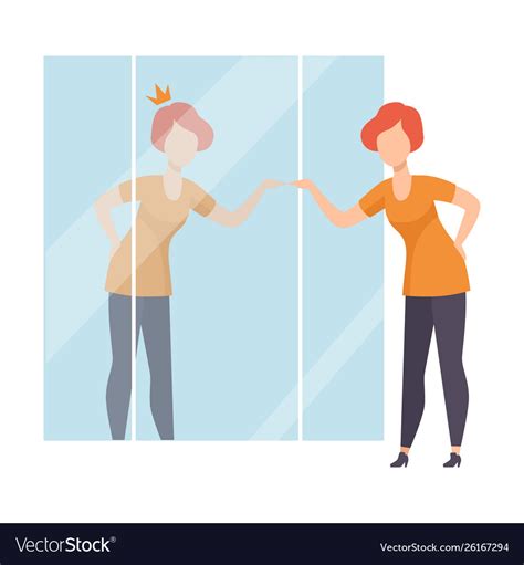 Narcissistic Woman Character Looking At Mirror Vector Image