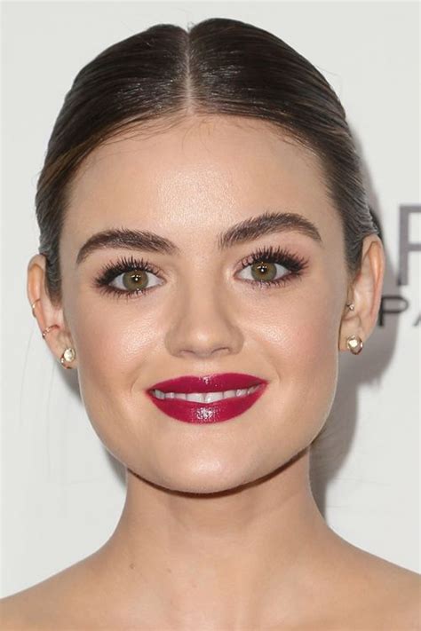 Lucy Hale Hair Marchesa Dress Bun Updo Glamour Magazine Dark Brown