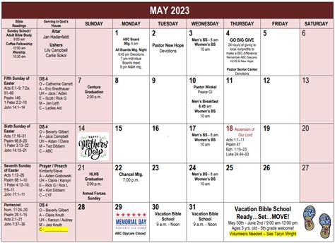 May Church Calendar Christ Lutheran Church Lcms