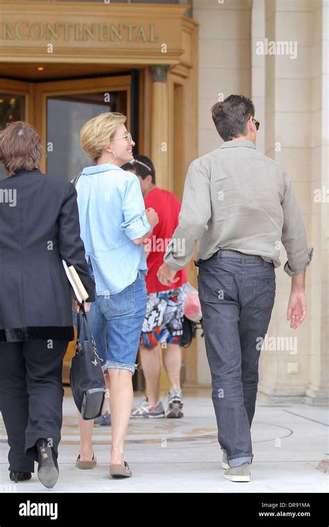 Actors Pierce Brosnan And Emma Thompson Are Seen Having Lunch At The Carlton Hotel Before