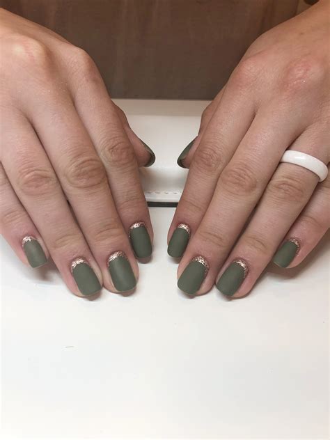 Nailsby Whit Matte Olive Green With Rose Gold Cuticle Cuffs Gold Gel