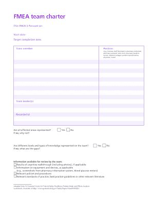 Fillable Online Fmea Team Charter Pharmacistsabca Fax Email Print