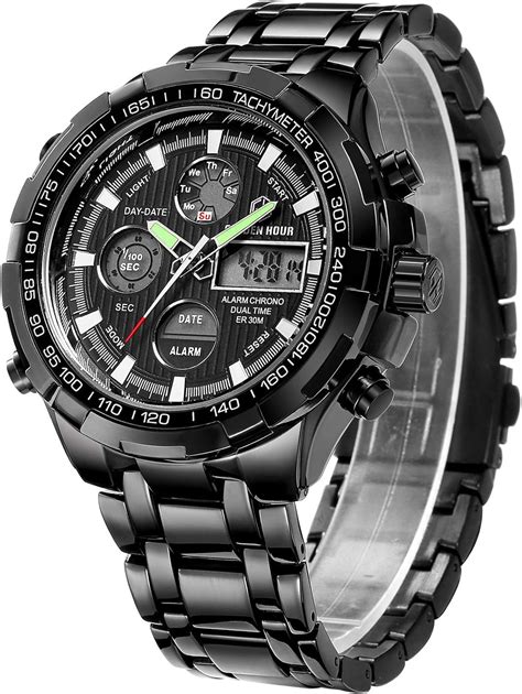 Men's Digital Quartz Analog Sport Watches Stainless Steel Waterproof