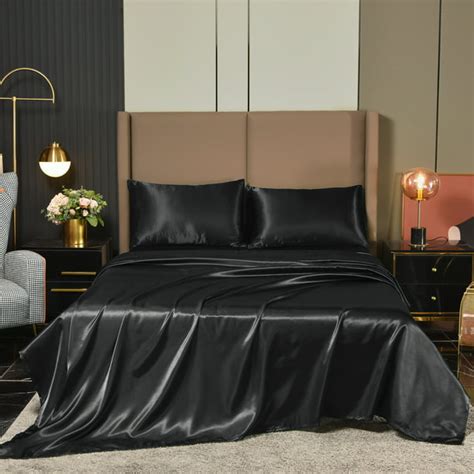 NTBED Satin Sheets Full Black Luxury Silky Bed Sheets 1800 Microfiber ...