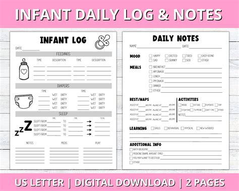 daily log printable daily report template for infants