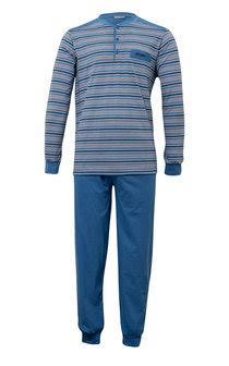 Gentlemen Heren Pyjama Met Knoopsluiting Blauw Gestreept