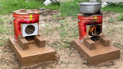 Build A Stove At Home From Oil Barrels Diy Firewood Stove Youtube