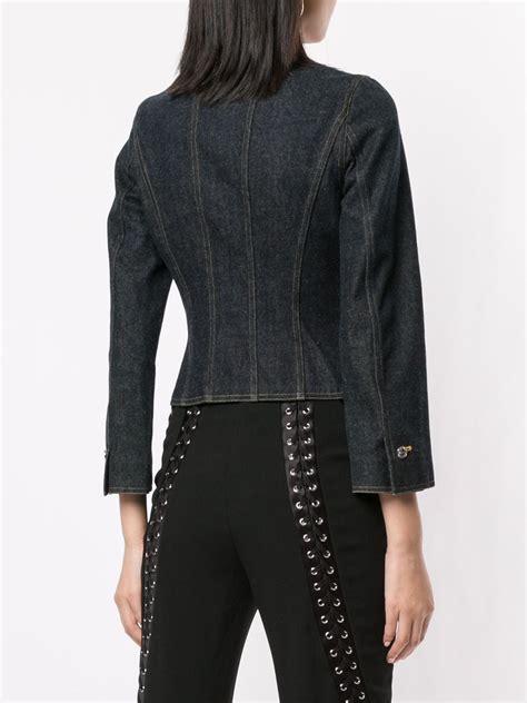 CHANEL Pre Owned Collarless Buttoned Denim Jacket Farfetch