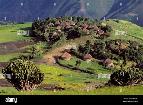 Ethiopia Wolo Lalibela Area Village Of Wollo Tukuls Huts Stock