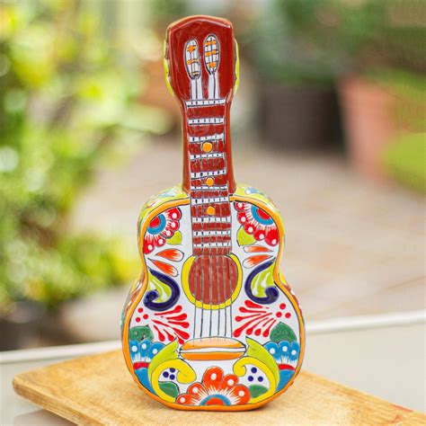 Talavera Style Ceramic Guitar Sculpture From Mexico Talavera Guitar