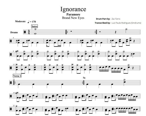 Ignorance - Paramore - Drum Sheet Music - Smdrums – DrumSetSheetMusic