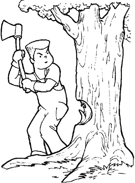 Coloring A Lumberjack Cuts Down A Tree With An Ax Picture Coloring Nation