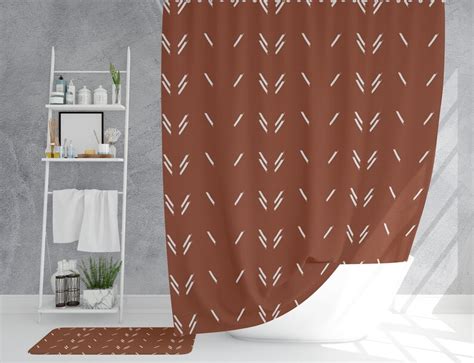 Hand Drawn Mudcloth Print Shower Curtain Terracotta Shower Etsy