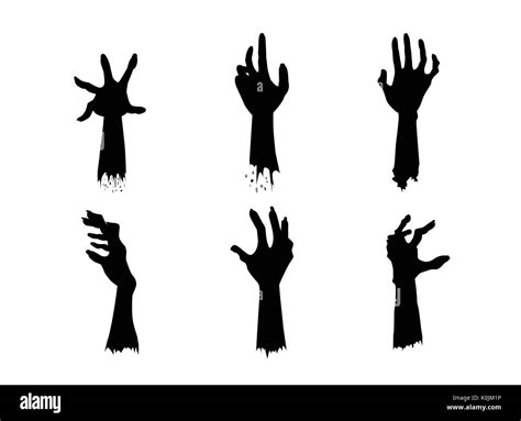 Silhouettes Of Zombie Hands In Different Action Set Stock Vector Art