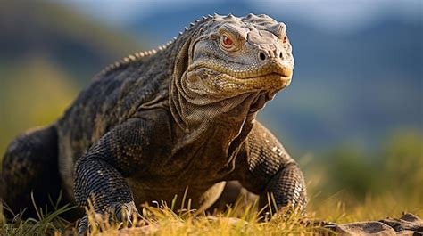 El dragón de Komodo con la lengua bifurcada olfata el aire Retrato en