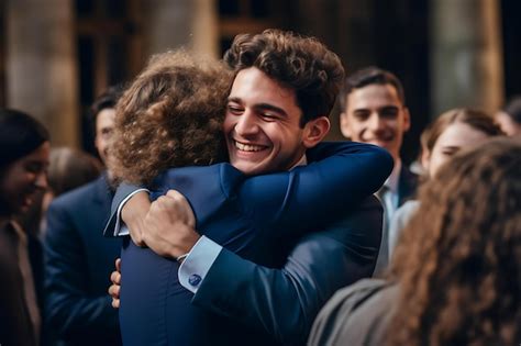 Friends hugging at a graduation ceremony | Premium AI-generated image