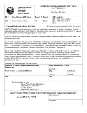 Fillable Online Opi Mt Certification For Indirect Cost Rate For Fy