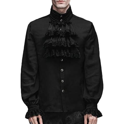 Herren Mittelalter Hemd Rüschenhemd Gothic Shirt Pirat Langarm Kostüm