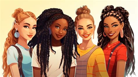 Premium Vector | A cartoon of the girls with the hair style