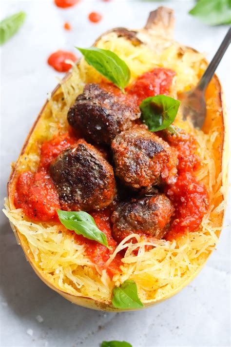 Spaghetti Squash And Meatballs Marinara Cook At Home Mom