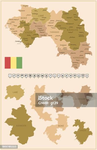 Ilustración De Guinea Mapa Detallado Del País En Colores Marrones