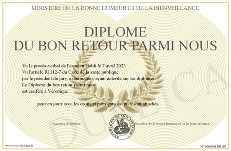 Diplome Du Bon Retour Parmi Nous