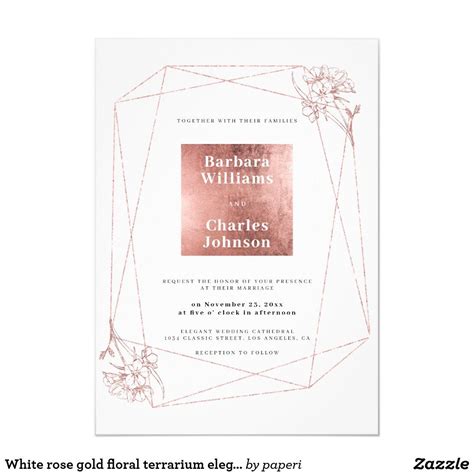 White Rose Gold Floral Terrarium Elegant Wedding Invitation Elegant