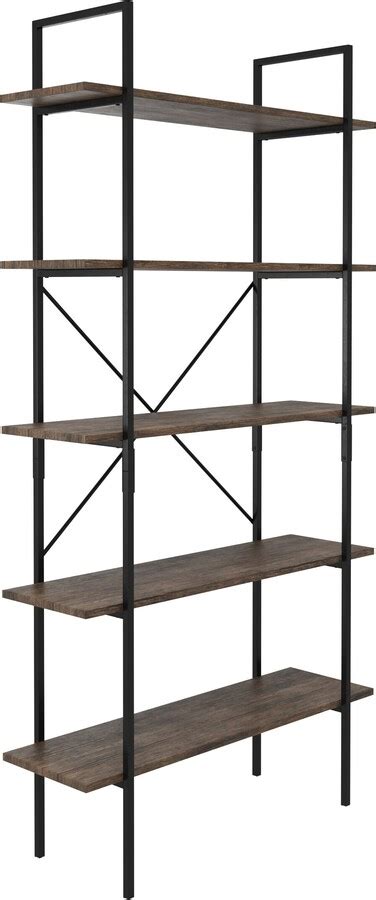 Lavish Home 5 Tier Bookshelf Open Industrial Style Etagere Wooden