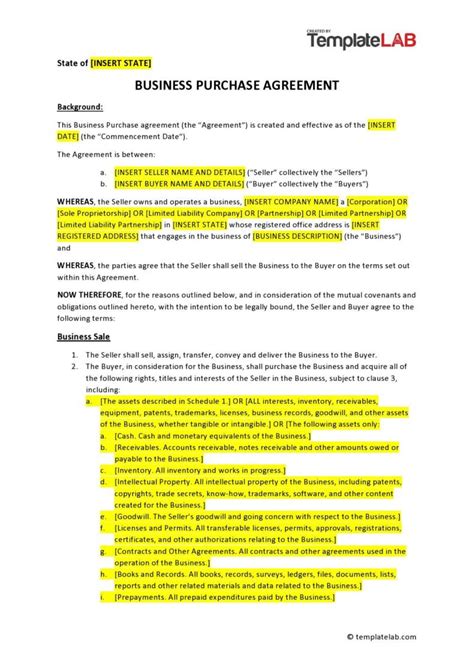 41 Free Business Purchase Agreement Templates Word