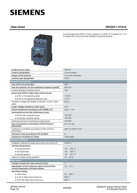 Rv Fa Datasheet En Data Sheet Rv Fa Circuit Breaker