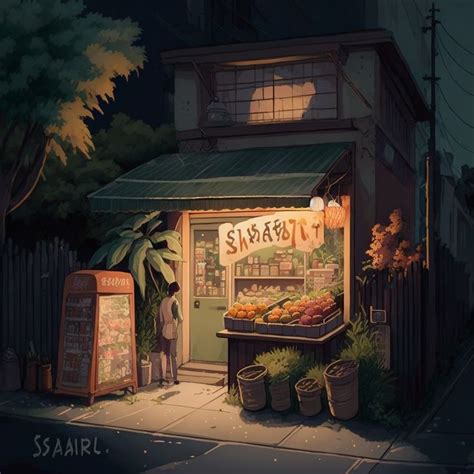 Sari Sari Store at Night Anime (AI Art) | Kawaii art, Environment concept art, Building art