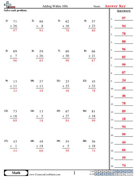 100 Single Digit Addition Questions With Some Regrouping A